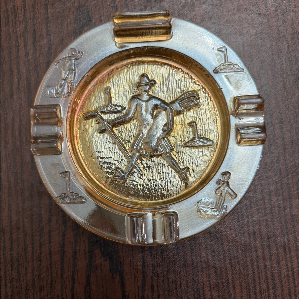 Vintage Ashtray with Engraved Golfer Design